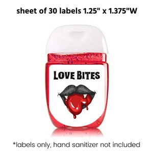 Sheet of 30 Love Bites Valentine's Day Hand Sanitizer Labels Valentine Stickers Party Favor image 2