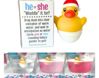 Santa Waddle it Be? Gender Reveal Rubber Duck Fizz Set of 2 | Christmas Gender Reveal Fizz