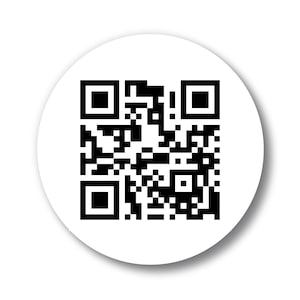 May include: A black and white QR code on a white circular background. The QR code is composed of a complex pattern of black squares and rectangles. The white circle has a subtle shadow, giving it a three-dimensional appearance.