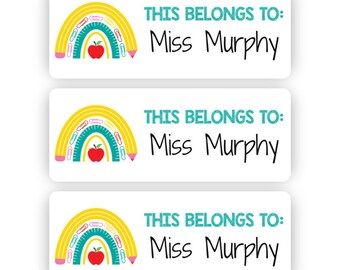 Personalized Teacher Labels: Rainbow School Supplies Stickers