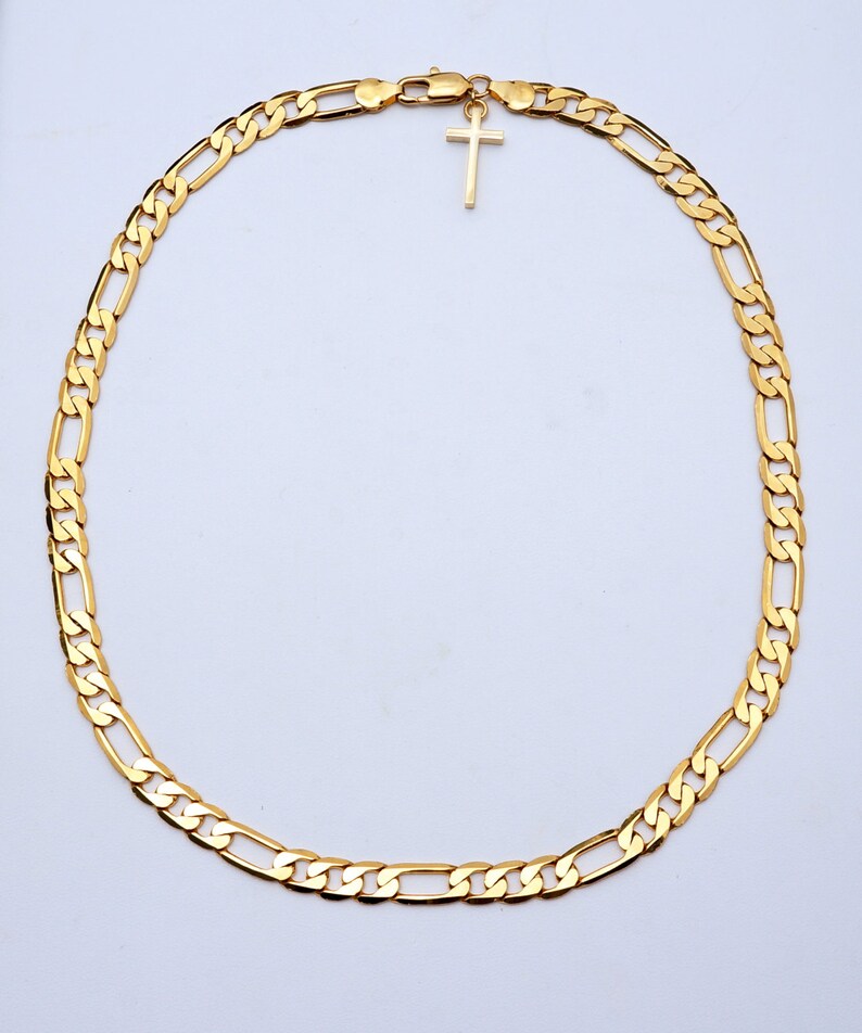 UNISEX Figaro Chain with Cross Etsy