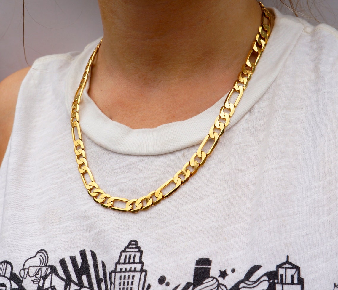 UNISEX Figaro Chain with Cross Etsy