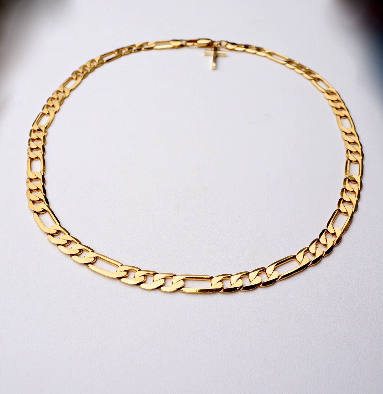 UNISEX Figaro Chain with Cross Etsy