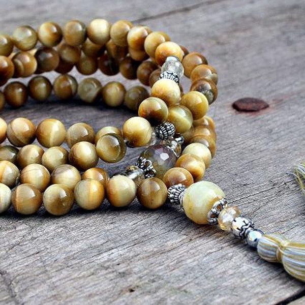 Butter Yellow Tiger Eye Mala Necklace