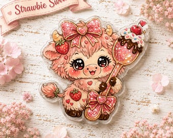 Strawbie Swirl Coverminder | Strawberry Sundae Diamond Painting Magnet | Kawaii Cow Cover Minder | Summer Dessert Accessory