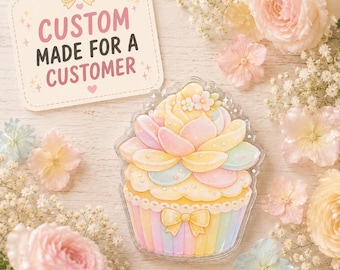 Portatarjetas de cupcakes Sugar Blossom / Imán de pintura de diamantes de cupcakes pastel / Portatarjetas de panadería Kawaii / Pieza de colección personalizada