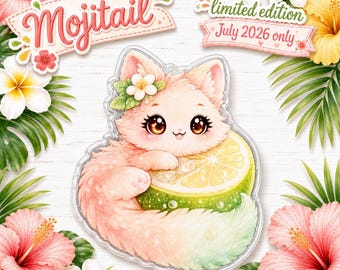 Mojitail Coverminder | Sip Sprites July 2026 Collection | Kawaii Cat Diamond Painting Magnet | Summer Coverminder