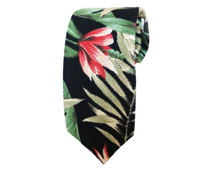 Black Hawaiian Floral Tie / Floral Ties /gifts for Men/ Wedding Ties