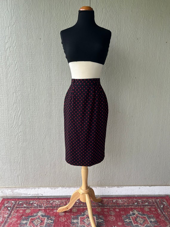 Vintage poly polka dot short pencil skirt red and 