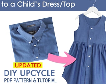 Molde em PDF para costurar vestido/blusa infantil a partir de camisa reciclada (18 meses - 8 anos)