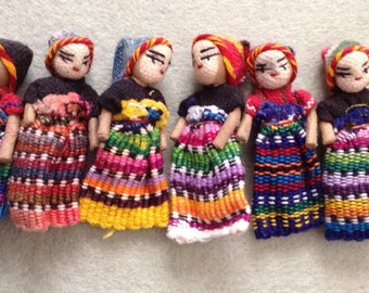 Guatemalan Worry Doll Keyring Genuine Handmade Mayan Fair Trade 1/" Doll on Bag