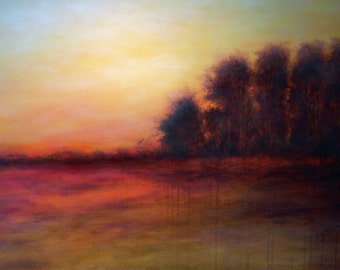 Huge 40" - "Western Lights " - Wall Art Contemporary Painting Modern Landscape by Jagoda Lane - Wall Art