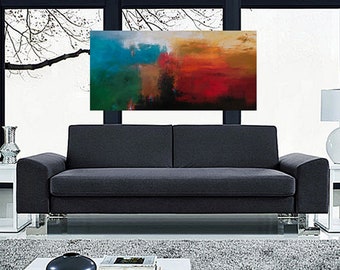 Modern Art, Huge 48"x24" Wall Art, BOLD COLORS, Contemporary Painting on Canvas, Hand Made, Unique, Modern Landscape Fine Art