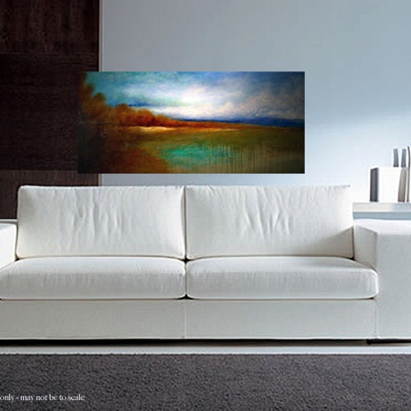 HUGE 48"x24" Original Blue Contemporary Landscape Textured Modern Wall Art Fine Art, Hand Made, Abstract, Relaxing, Office Art Work!