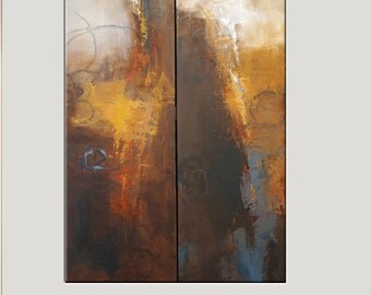 Large Handmade Original Abstract. Textured. Modern Painting ready to hang. Gloss Finish. Stretched on Canvas 2 panels x 12"x36", Acrylics!!!