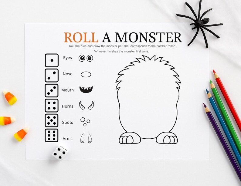 Roll A Monster Game | Printable Halloween Dice Drawing Activity for ...
