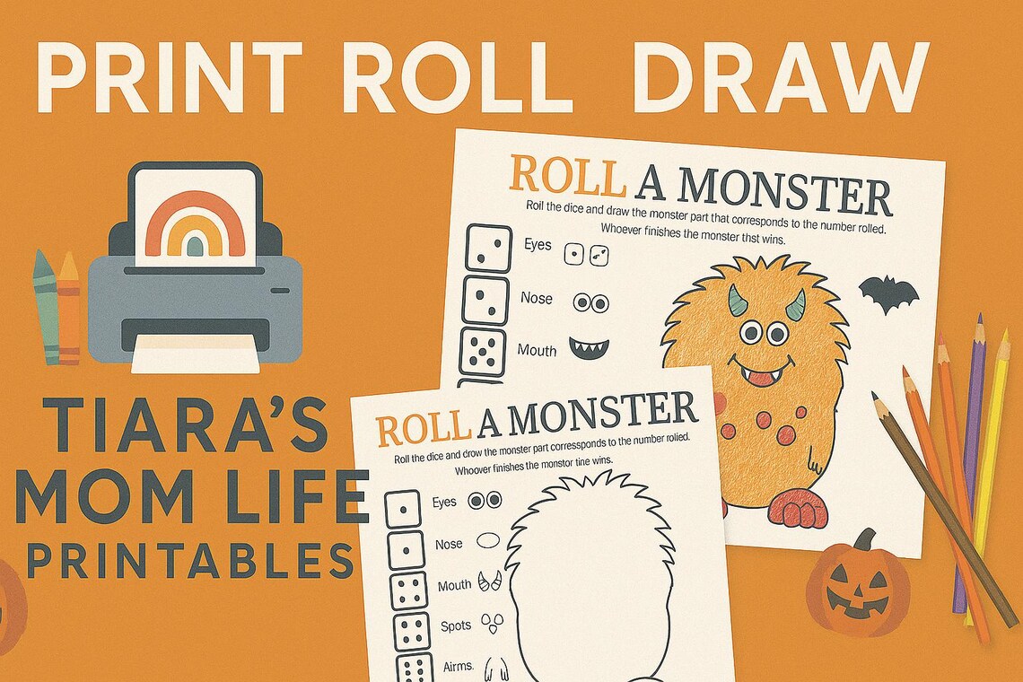 Roll A Monster Game | Printable Halloween Dice Drawing Activity for ...