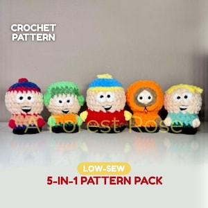 GEHAAKT PATROON | Stitch Park-vrienden | Bundel van 5 tekens | laaggestikte amigurumi-pluche | pdf direct downloaden