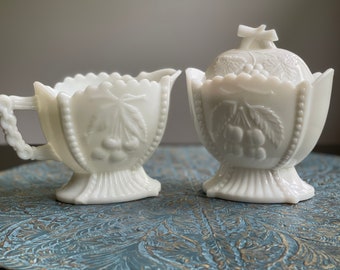 Milk glass, creamer and sugar bowl, vintage, antique, coffee set, wedding gift, kitchen decor, sugar, creamer