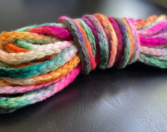 Yarn, hand dyed, skein, rainbow, chunky knit, thick yarn, knitting yarn, crochet, fiber art, weaving