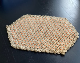 Vintage yarn doily, table decoration, fall decor, neutral color, crocheted, vintage crochet, antique, table decor