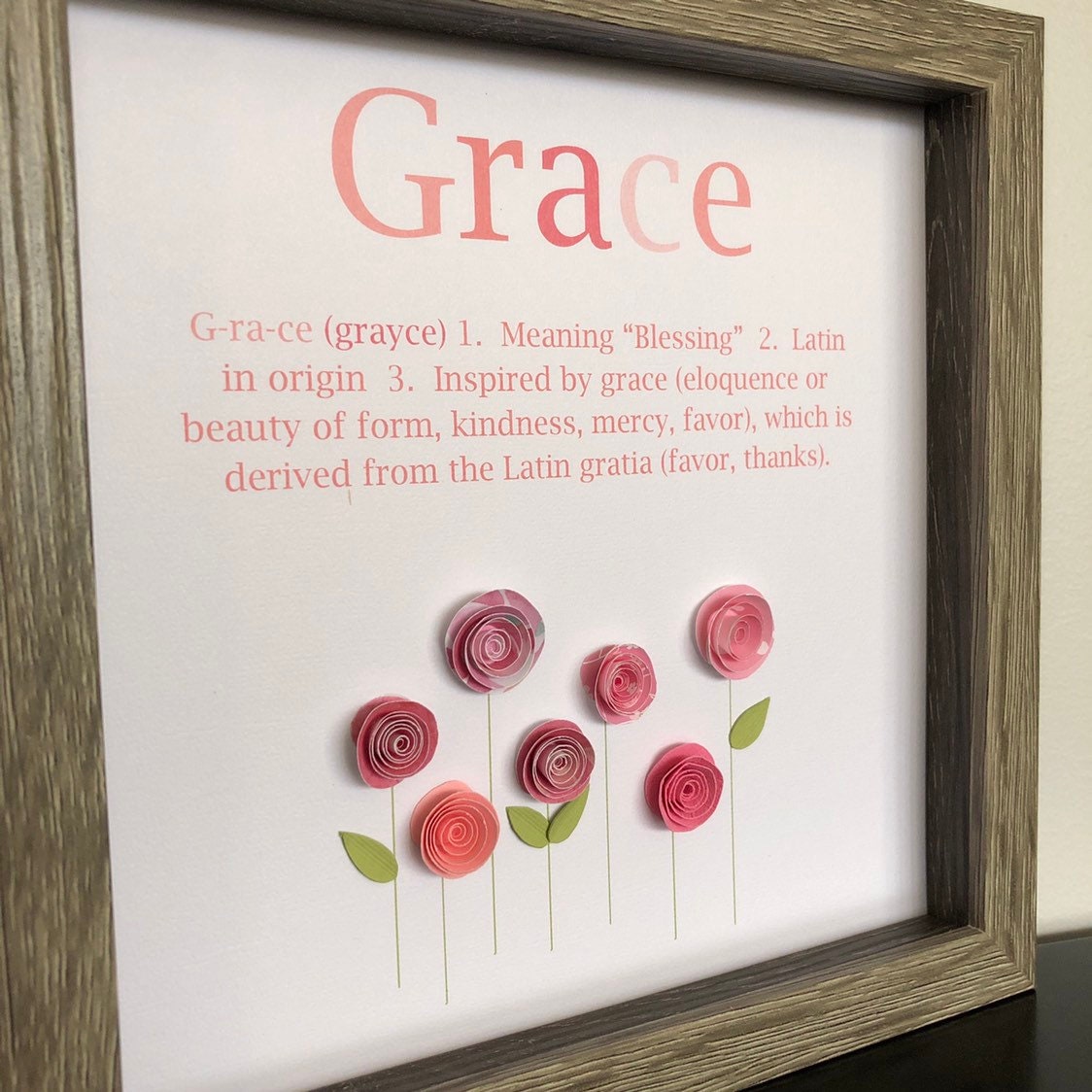 Baby Gift Name Meaning Art Pink 3D Paper Art Name Etsy