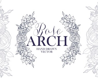 Druckbare Blumenhochzeitsbogen SVG, handgezeichnete Rosenmuster-Rahmen (Digitaler Download)