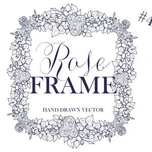 Utskrivbar fyrkantig rosram SVG, blommig clipartdesign, fyrkantig kantlinje för bröllopsinbjudan (vektorfiler)