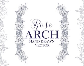 Floral Hochzeit Bogen SVG, Hand gezeichnet Rose Rahmen, Einladungselemente (Digitaler Download)