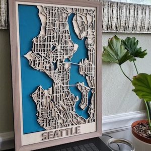 Custom 3D Map on wood, any city, laser cut/engraved, 5 layers, Portland/Chicago/New York/Boston/Anything on google map