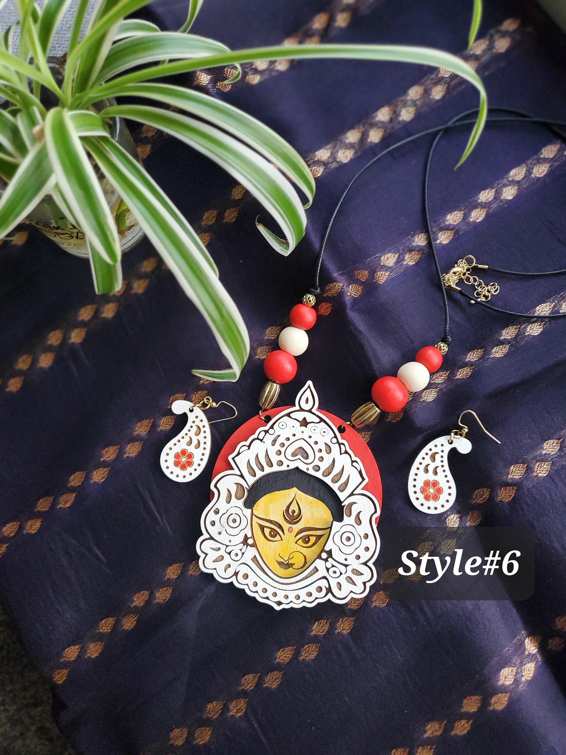 Handmade Durga Puja Themed Wooden Jewelry, Laser-cut Earrings, and ...