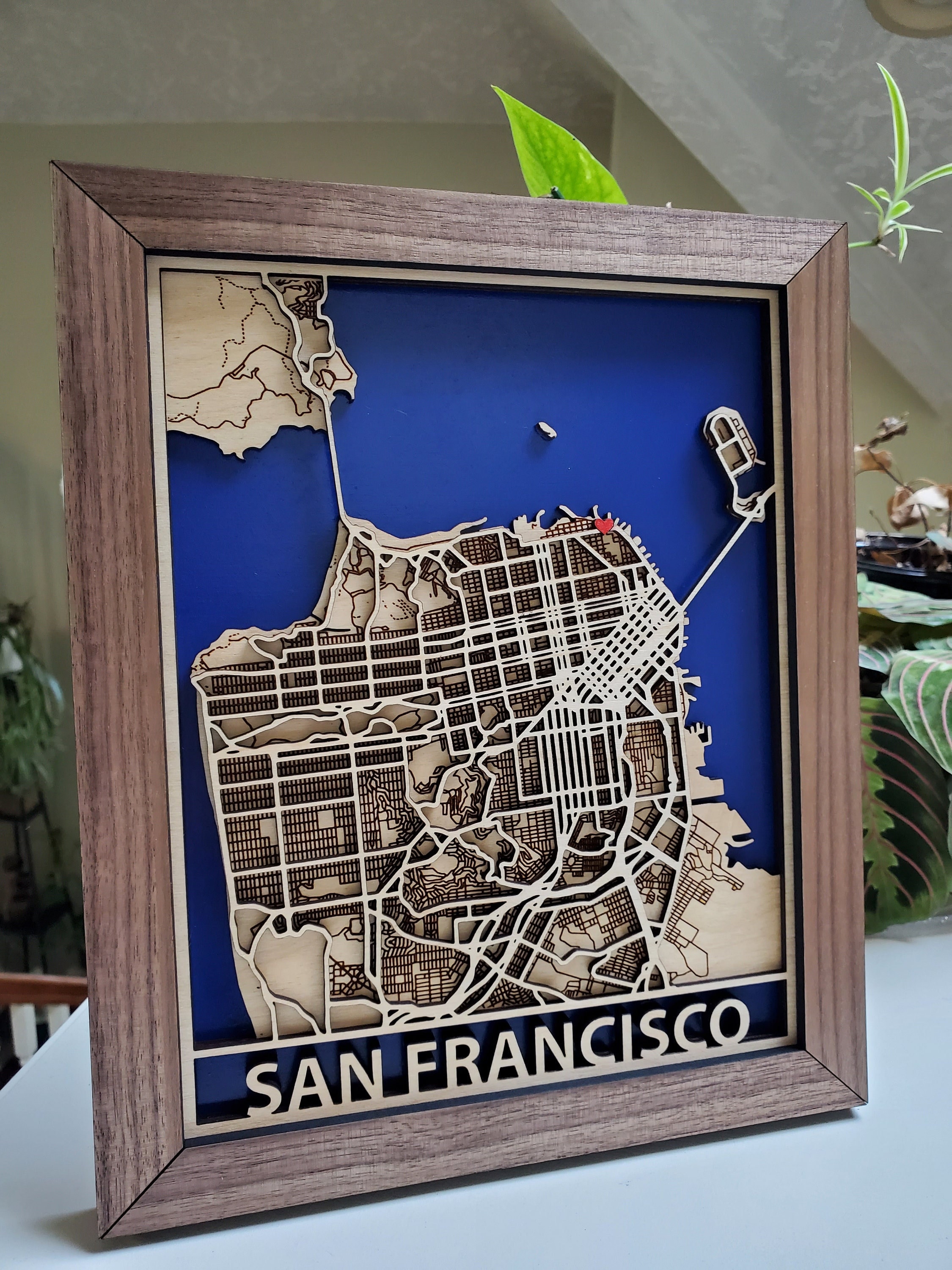 まつた San Francisco 3D Map on wood, laser cut/engraved, 5 layers