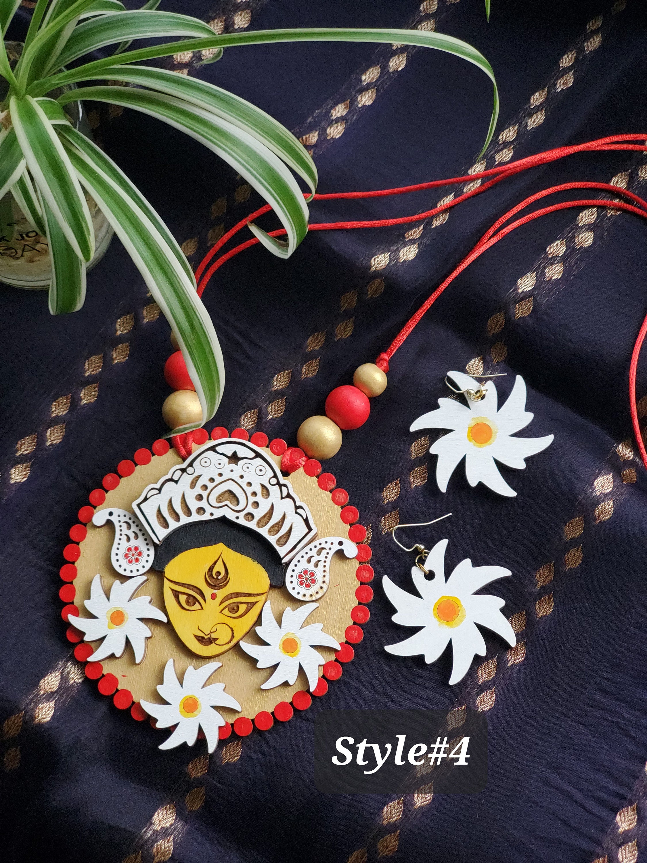 Handmade Durga Puja Themed Wooden Jewelry, Laser-cut Earrings, and ...