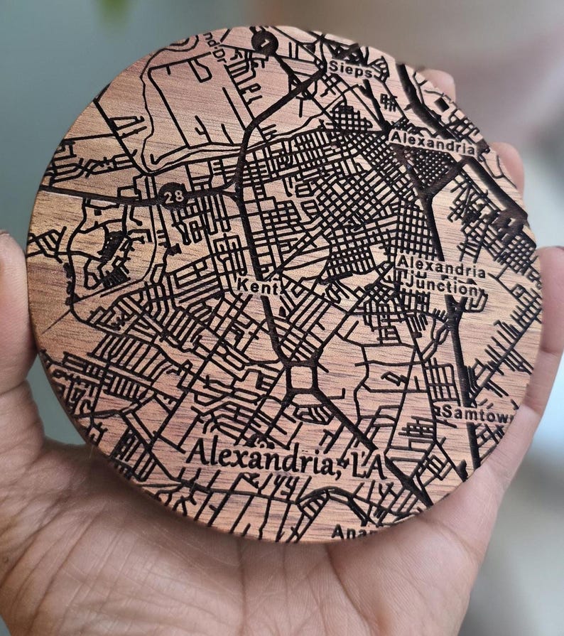 Round Map Coaster Personalized City Map Wooden Coasters, Set of 4. Any Map of Your Choice ...