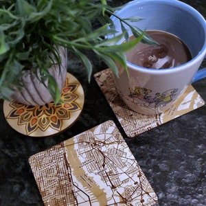 Custom city map wooden coasters, set of 4. Any map of your choice