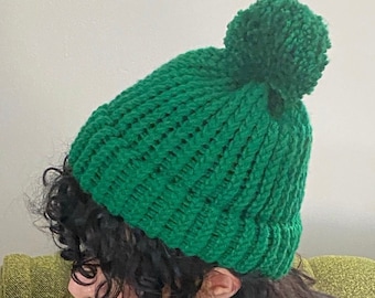 Mike Nesmith Inspired Knit Hat, The Monkees, Green Knit Hat With Pom Pom, Loom Knit Hat, Beanies For Men, Beanies For Women