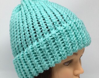 Mint Green Knit Hat, Handmade Beanie  For Men, Women, Teens & Tweens, Optional Yarn Pom Pom
