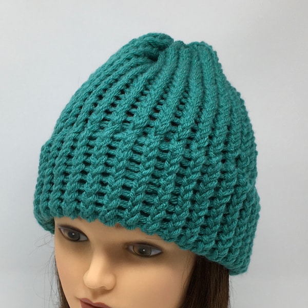 Jade Green Knit Hat, Jade Green Beanie, Winter Hat, Warm Hat, Knit Hat, Loom Knit Hat, Beanies For Men, Beanies For Women, Acrylic Knit Hat