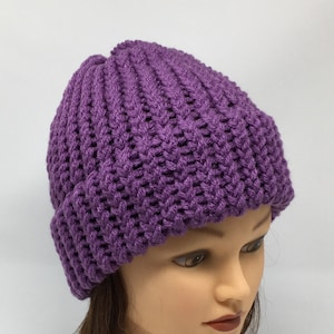 Purple Knit Hat, Purple Beanie, Warm Winter Hat, Loom Knit Hat, Knit Cap, Acrylic Beanies For Men Or Women, You Can Add A Button Or Pom Pom