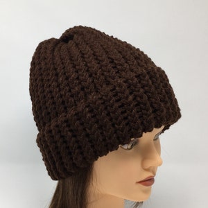Dark Brown Knit Hat, Dark Brown Beanie, Winter Hat, Warm Hat, Brown Hat, Loom knit Hat, Beanies For Men, Beanies For Women, Acrylic Knit Hat