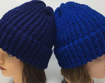 Navy Blue Or Royal Blue Knit Hat, Blue Beanie, Winter Hat, Warm Hat, Blue Knit Cap, Beanies For Men, Beanies For Women, Acrylic Knit Hat
