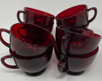 Anchor Hocking Ruby Red Glass Punch Cups, Lot Of 8