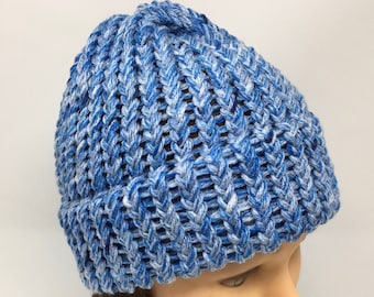 Blue Knit Hat, Lapis Blue Beanie, Winter Hat, Warm Hat, Knit Hat, Loom Knit Hat, Beanies For Men, Beanies For Women, Acrylic Knit Hat