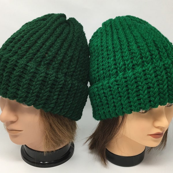 Hunter Green Knit Hat Or Kelly Green Knit Hat, Forest Green Beanie, Winter Hat, Warm Hat, Loom Knit Hat, Beanies For Men, Beanies For Women