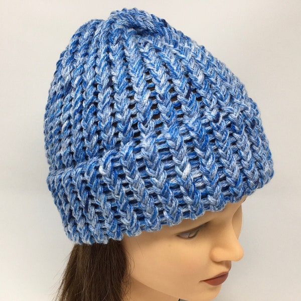 Blue Knit Hat, Lapis Blue Beanie, Winter Hat, Warm Hat, Knit Hat, Loom Knit Hat, Beanies For Men, Beanies For Women, Acrylic Knit Hat