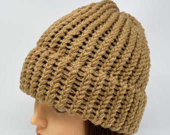 Brown Knit Hat, Brown Beanie, Knit Cap, Winter Hat, Loom Knit Hat, Warm Hat, Beanies For Men, Beanies For Women, Acrylic Knit Hat