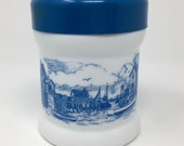 Vintage Humidor, Milk Glass Humidor Cigar Holder With Lid, Delft Blue Fishing Village, Milk Glass Jar, Milk Glass Canister, Gifts For Men