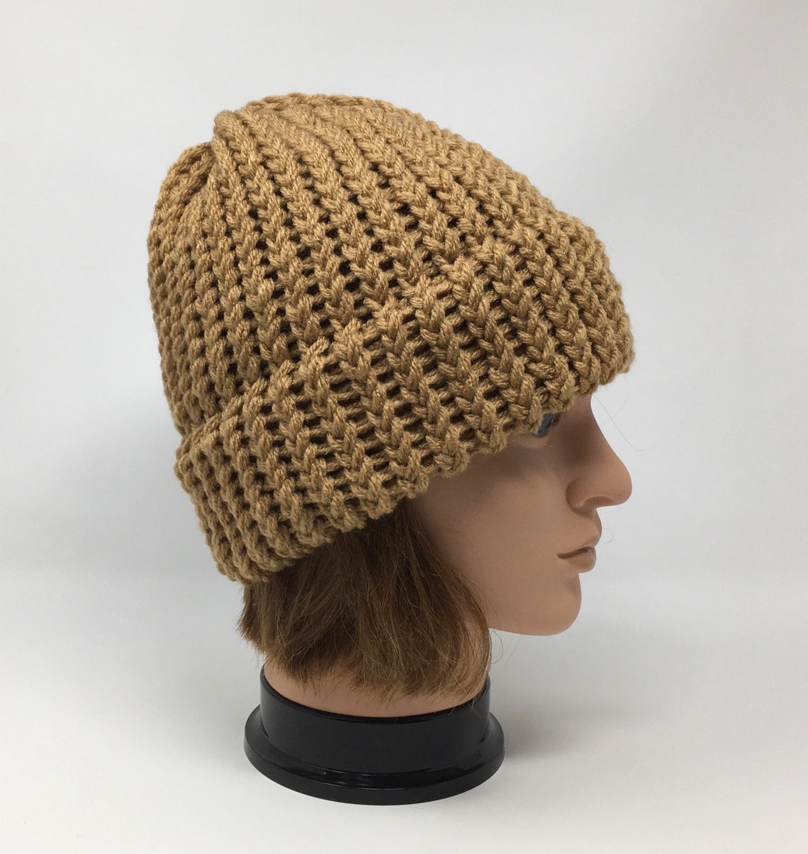 Brown Knit Hat Brown Beanie Knit Cap Winter Hat Loom Knit Etsy