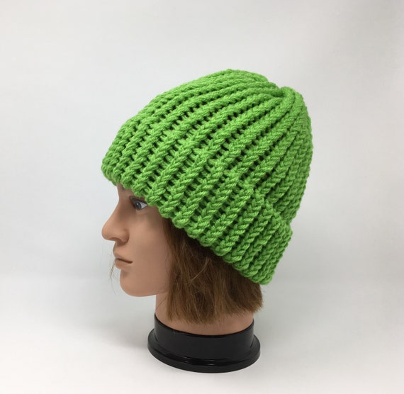 Green Knit Hat Bright Lime Green Beanie Winter Hat Warm Hat