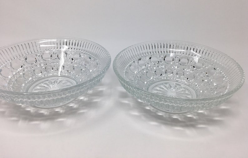 Pressed Glass Clear Button and Cane Design FEDERAL GLASS 7 12 Bowl Windsor Pattern